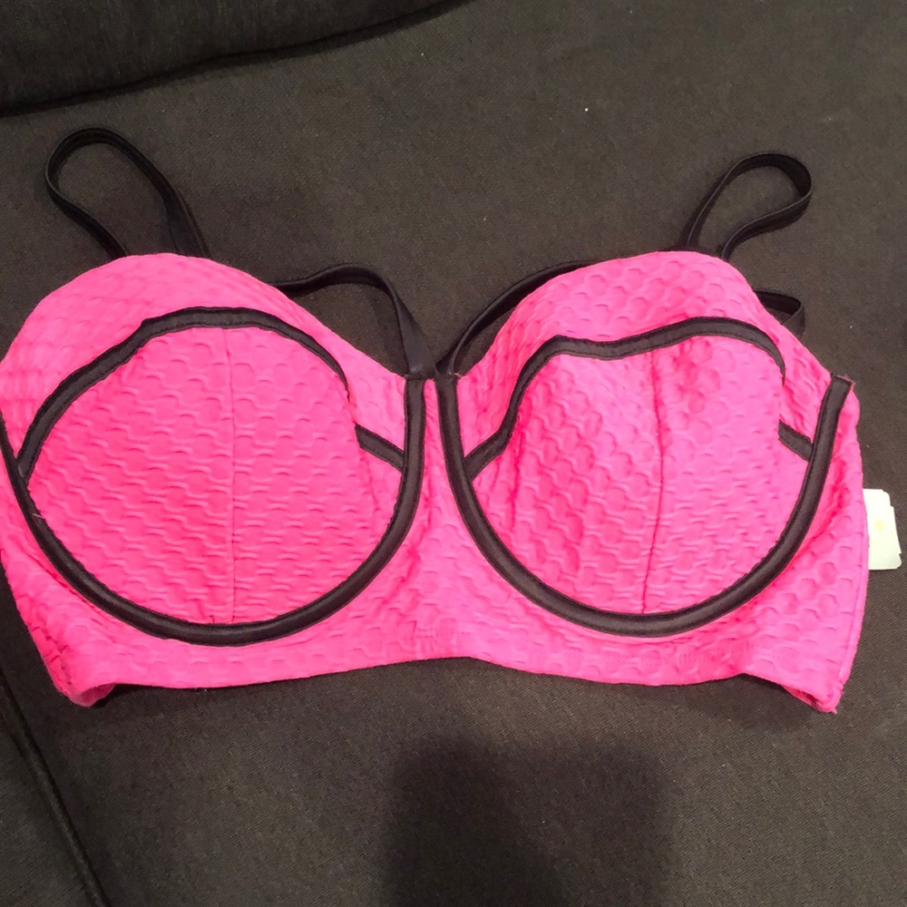 NWT hot pink and black bikini top
